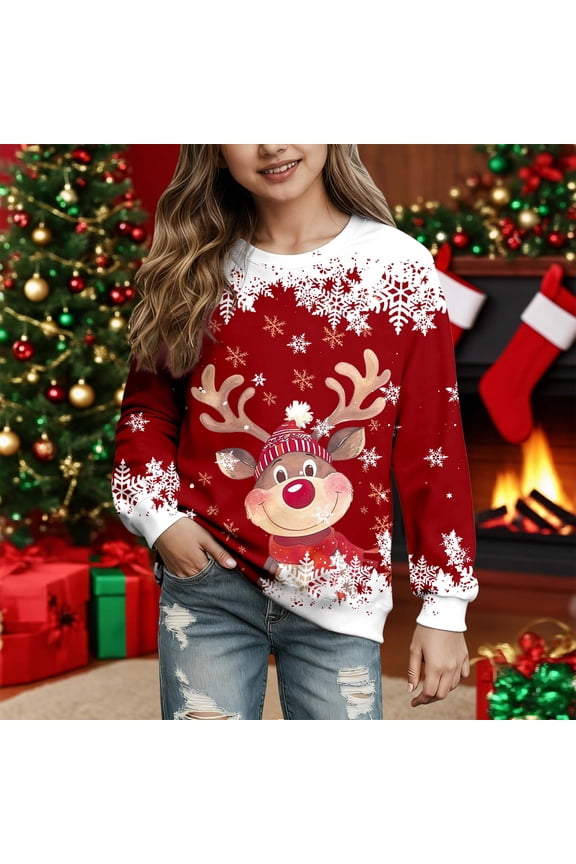 Christmas Sweater Boys Girls Knit Santa Reindeer Holiday Crewneck Xmas Sweaters for School Party Jumper