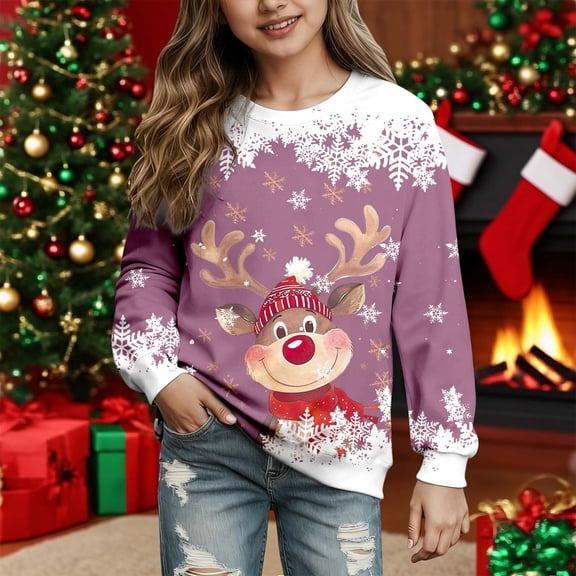 Ugly Christmas Sweater Boys Girls Knit Santa Reindeer Holiday Crewneck Xmas Sweaters for School Party Jumper