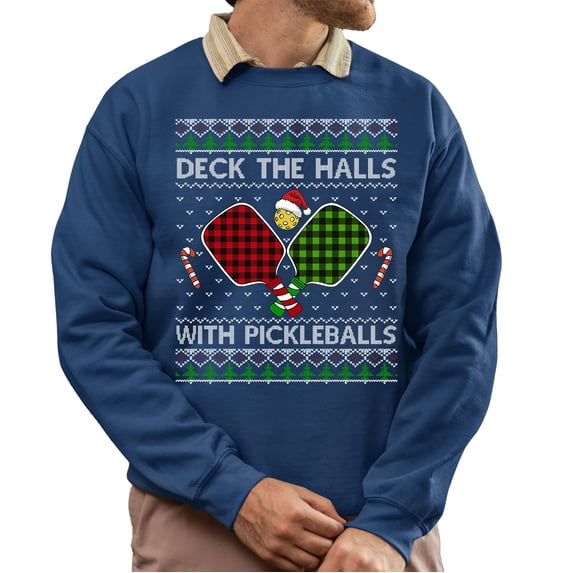 Ugly Christmas Sweater, Christmas Sweatshirt, Deck the Halls with Pickleballs Ugly Christmas Sweater, Pickleball Christmas Sweater, Funny Xmas Gift for Pickleball Lovers