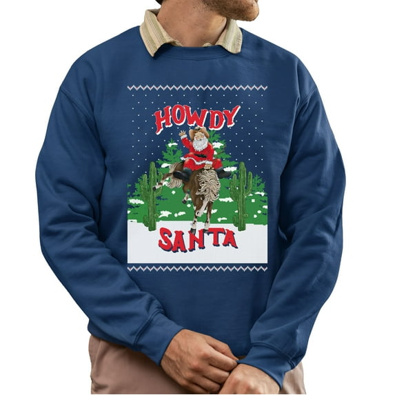 Ugly Christmas Sweater, Christmas Sweatshirt, Howdy Santa Ugly Christmas Sweater, Western Cowboy Santa Ugly Christmas Sweater, Funny Christmas Gift for Men