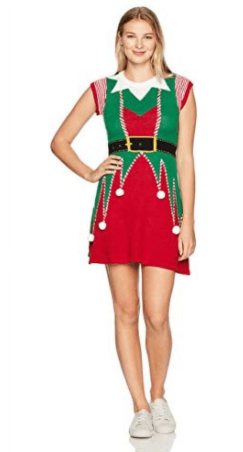 Ugly Christmas Sweater Company Womens Elf Sweater Dress Size M Walmart