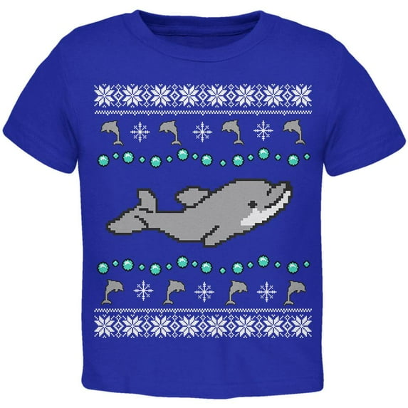 Ugly Christmas Sweater Dolphin Toddler T Shirt Royal 4T