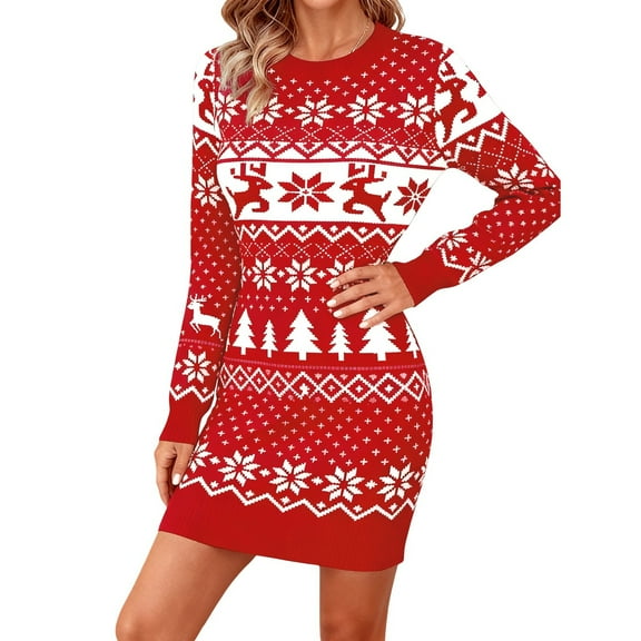 Christmas Sweater Dress For Women Fall Winter Knit Long Sleeve Bodycon Casual Dress Elegant Slim Fit Party Daily Wear Comfortable Stretchy Soft Fabric Tunic