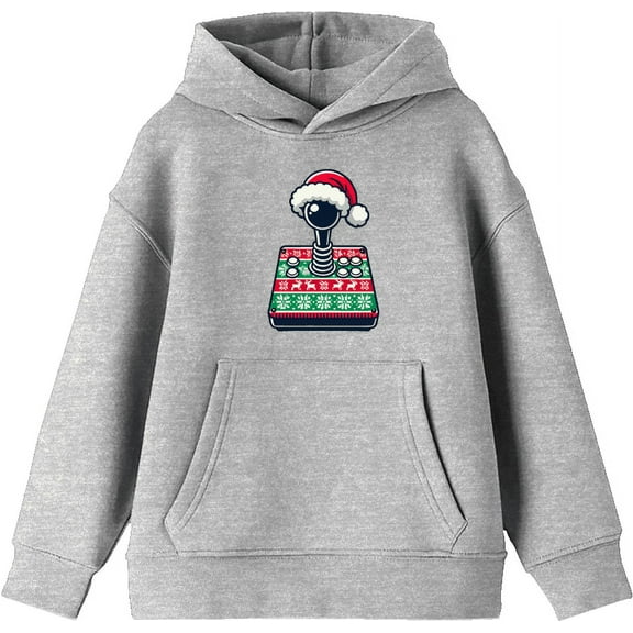 Ugly Christmas Sweater Joystick Youth Heather Gray Long Sleeve Hoodie-XS