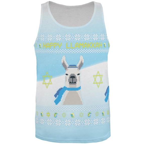 Ugly Christmas Sweater Llama Llamakkah Hanukkah All Over Mens Tank Top Multi X-LG