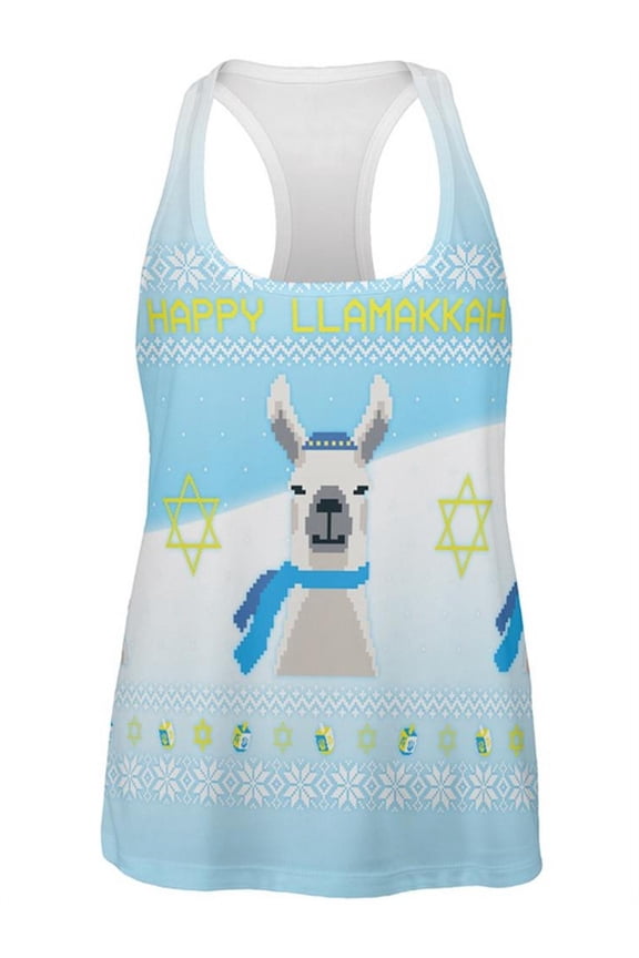 Ugly Christmas Sweater Llama Llamakkah Hanukkah All Over Womens Work Out Tank Top Multi 2XL
