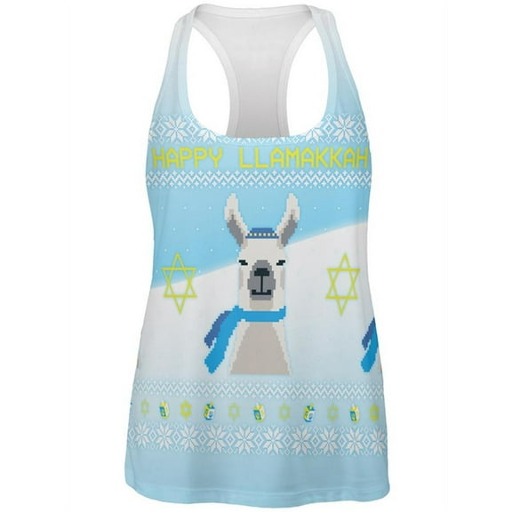 Ugly Christmas Sweater Llama Llamakkah Hanukkah All Over Womens Work Out Tank Top Multi MD