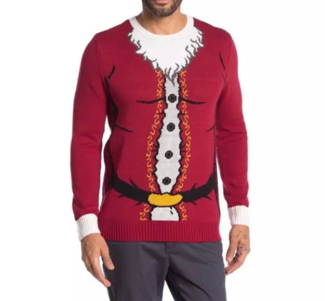 Ugly Christmas Sweater Men's Crew Neck Cayenne Santa Suit (Red - Main Image