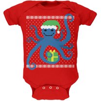 Ugly Christmas Sweater Octopus Red Soft Baby One Piece
