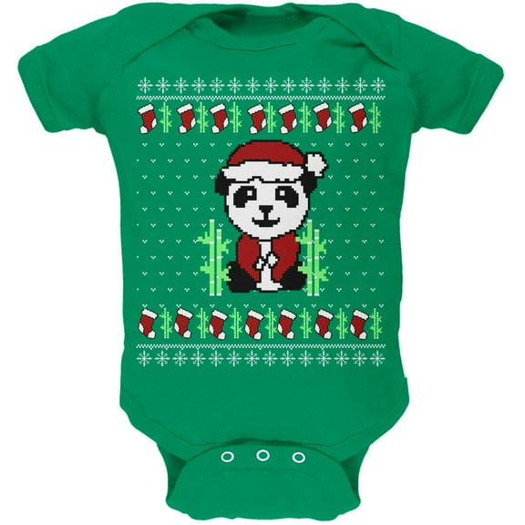 Ugly Christmas Sweater Panda Soft Baby One Piece Kelly Green 12-18 M