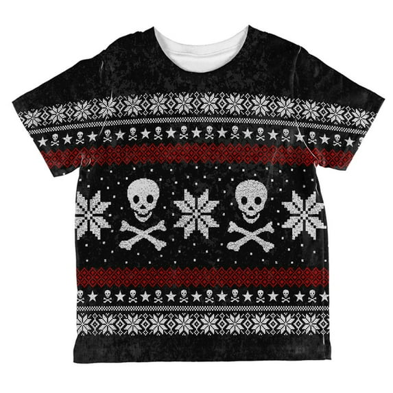 Ugly Christmas Sweater Pirate Skull and Crossbones All Over Toddler T Shirt Multi 6T