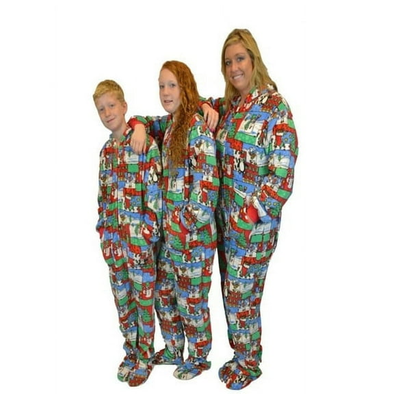 Ugly Christmas Sweater Plush Hoodie Adult Footed One Piece Sleeper Pajamas