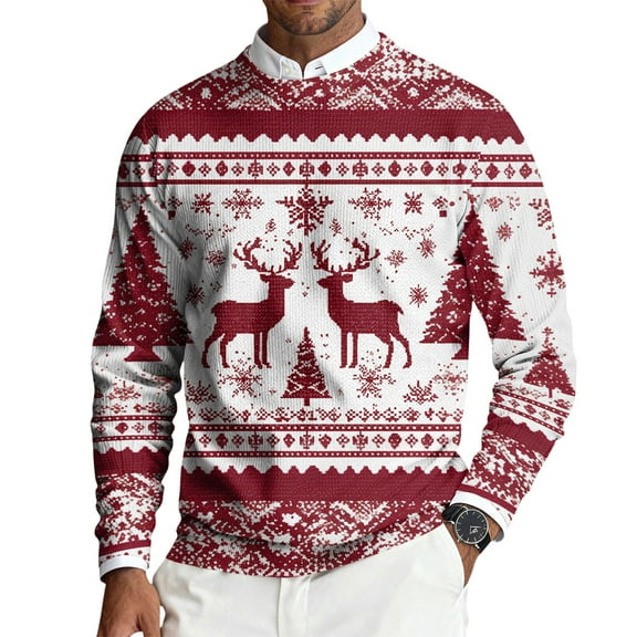 Ugly Christmas Sweater Pullover for Men Crewneck Ribbed Soft Knitted Sweaters Funny Snowflake Santa Hilarious Xmas Claus Soft Funny Pullover Long Sleeve Christmas Pattern Holiday Pullover,Red XL