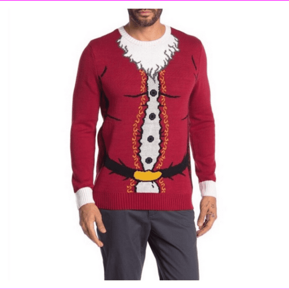 Ugly Christmas Sweater Santa Claus Crewneck ,Mens,Red ,Size Medium