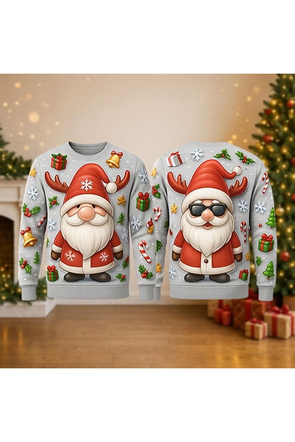 Ugly Christmas Sweater Santa, Funny Gnome Santa Reindeer Antlers Xmas Sweatshirt, Holiday Party Outfit, Cute Winter Gift Pullover