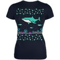 thumbnail image 1 of Ugly Christmas Sweater Shark Coral Reef Juniors Soft T Shirt Navy LG, 1 of 1