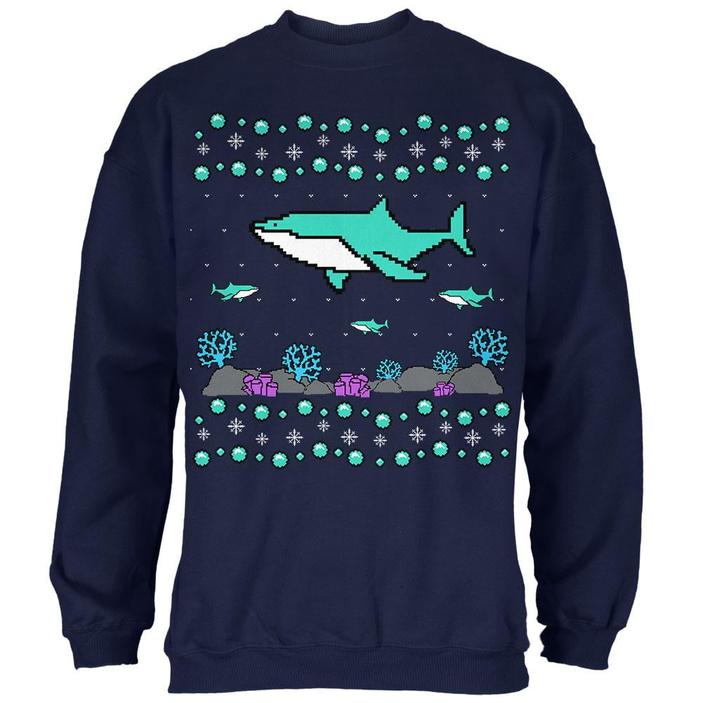 Ugly Christmas Sweater Shark Coral Reef Mens Sweatshirt Navy 3XLG