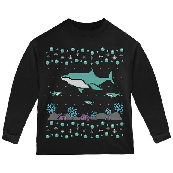 Ugly Christmas Sweater Shark Coral Reef Toddler Long Sleeve T Shirt Black 4T