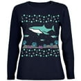 thumbnail image 1 of Ugly Christmas Sweater Shark Coral Reef Womens Long Sleeve T Shirt Navy MD, 1 of 1