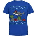 thumbnail image 1 of Ugly Christmas Sweater Shark Santa Hat Mens Soft T Shirt Royal LG, 1 of 1