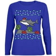 thumbnail image 1 of Ugly Christmas Sweater Shark Santa Hat Womens Long Sleeve T Shirt, 1 of 1