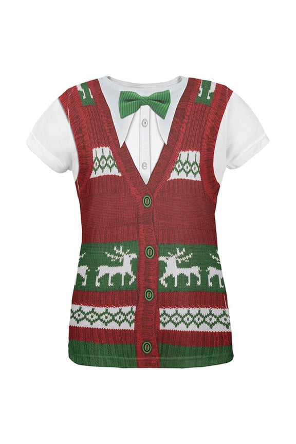 Ugly Christmas Sweater Vest All Over Womens T-Shirt - 2X-Large