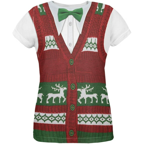 Ugly Christmas Sweater Vest All Over Womens T-Shirt - X-Large