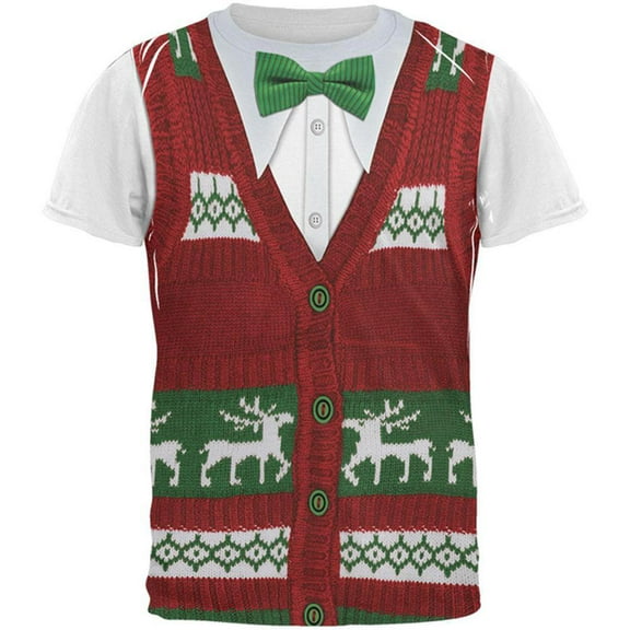Ugly Christmas Sweater Vest Costume All Over Adult T-Shirt - Medium