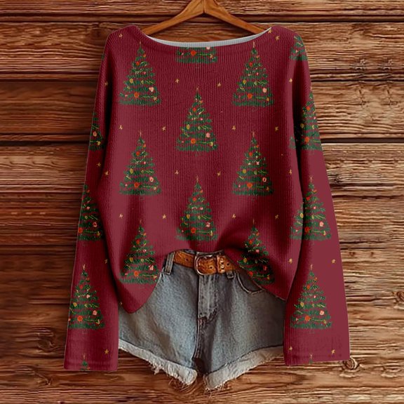 Christmas Sweater Women Boat Neck Long Sleeve Sweaters Boho Pullover Tops Xmas Holiday Clothes