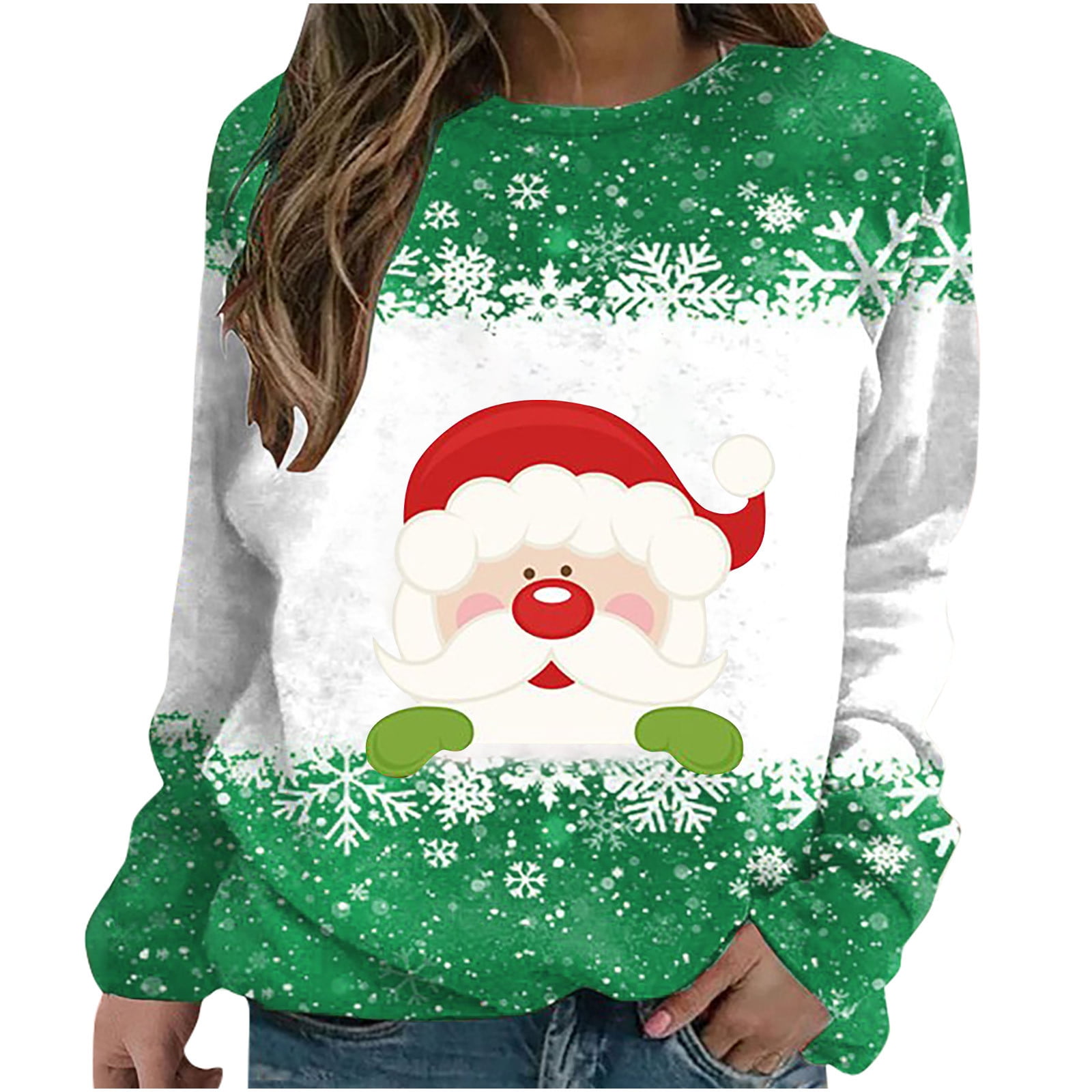 Ugly Christmas Sweater for Women Funny Cute Reindeer Sweatshirt Striped Color Block Shirt Good