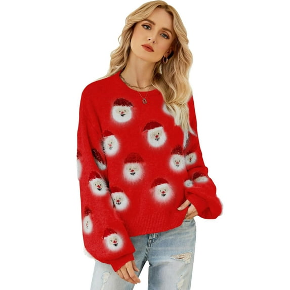 Ugly Christmas Sweater Women Funny Santa Xmas Cute Snowflake Holiday Party Knitted Pullover Tops