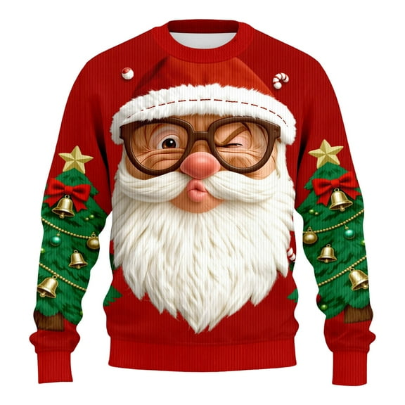 Christmas Sweater Women Men Funny Santa Claus Knitted Christmas Sweatshirts for Couples 3D Graphic Xmas Pullover,Red,3XL