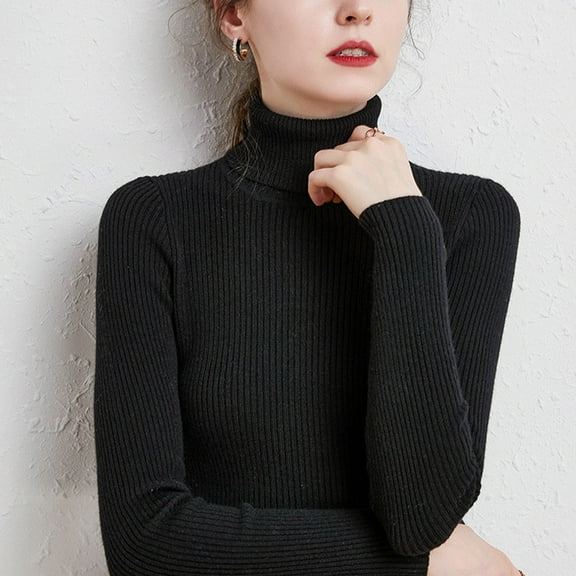 Christmas Sweater Women,Turtleneck Sweater Sheep Loose Knit Long Sleeve Solid Color Women Turtleneck Sweater Top,Sweater for Women,01 Black,XL