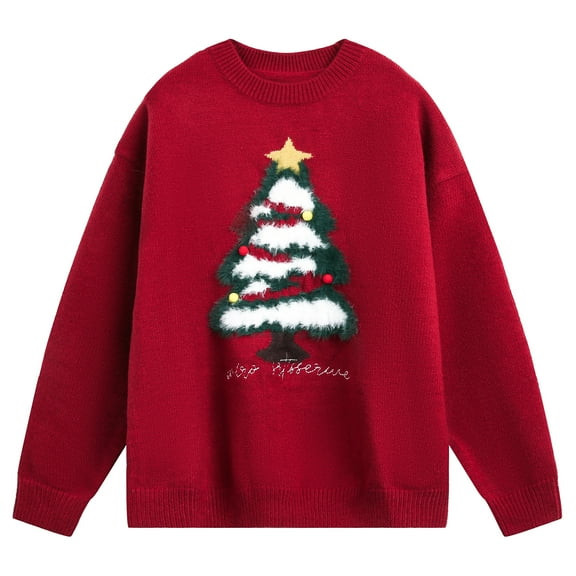 Ugly Christmas Sweater Women Xmas Tree Pattern Cute Winter Holiday Knit Sweaters Oversized Crewneck Casual Pullover Tops