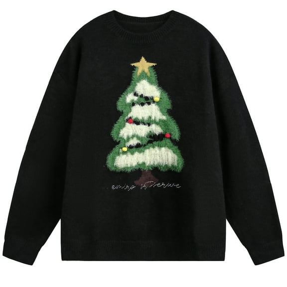 Ugly Christmas Sweater Women Xmas Tree Pattern Cute Winter Holiday Knit Sweaters Oversized Crewneck Casual Pullover Tops