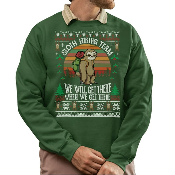 Ugly Christmas Sweater, Xmas Holiday Mens Womens, Funny Santa Sweatshirt, Funny Hiking Sloth Ugly Christmas Sweatshirt Womens Mens