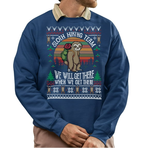Ugly Christmas Sweater, Xmas Holiday Mens Womens, Funny Santa Sweatshirt, Funny Hiking Sloth Ugly Christmas Sweatshirt Womens Mens