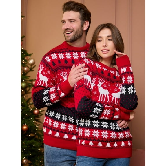 Ugly Christmas Sweater for Couples Y2k Sweaters Xmas Round Neck Knitted Long Sleeve Pullover Sweater