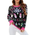 thumbnail image 1 of Ugly Christmas Sweater for Women Cartoon Print Loose Knitwear Long Sleeve Round Neck Pullover, 1 of 9