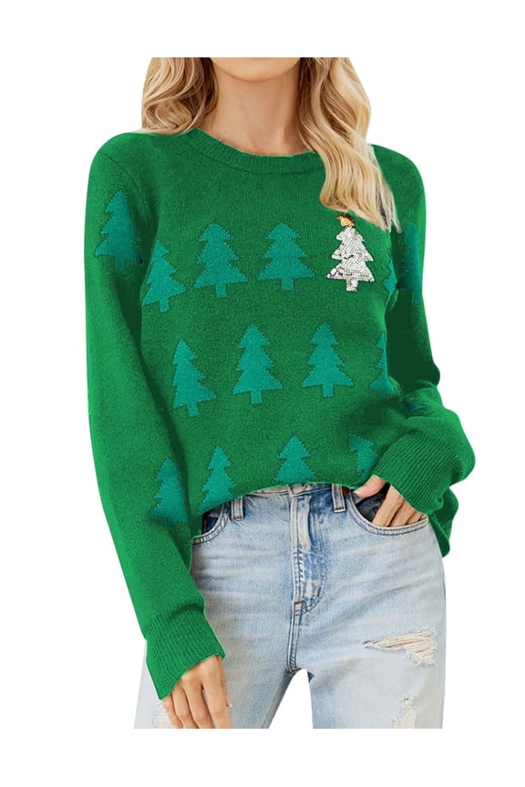 Ugly Christmas Sweater for Women Crew Neck Long Sleeve Cable Knit Pullover Sweater Cute Alsol Lamesa