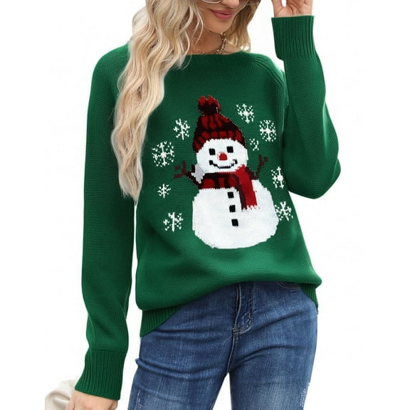 Ugly Christmas Sweater for Women Crewneck Sweater Multi Graphic Winter Clothes Fall Long Sleeve knitted Pullover Sweaters Green Alsol Lamesa