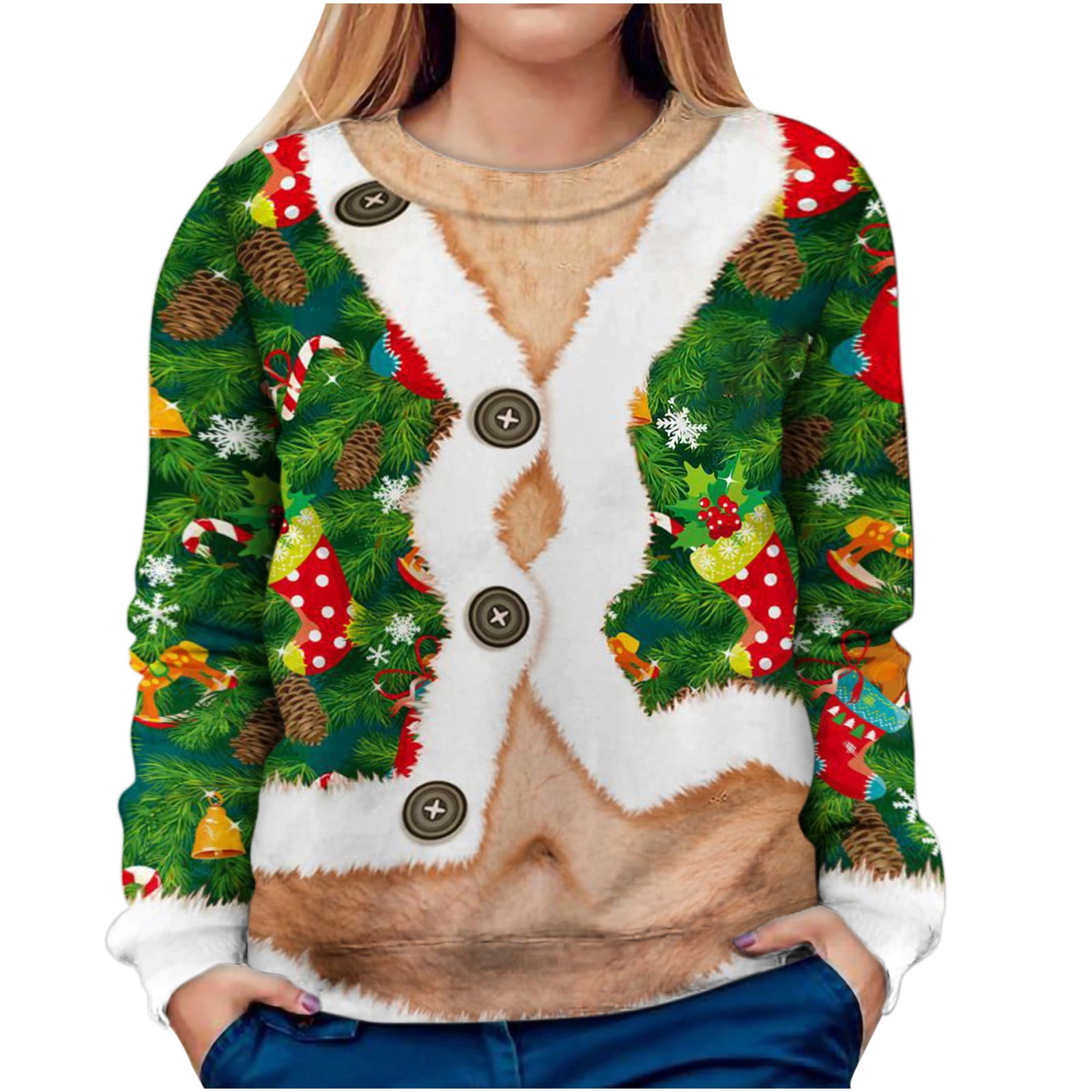 Ugly Christmas Sweater for Women Funny Novelty 3D Santa Claus Print