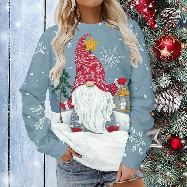 Ugly Christmas Sweater for Women Light Up Shiny Snowman Print Long ...