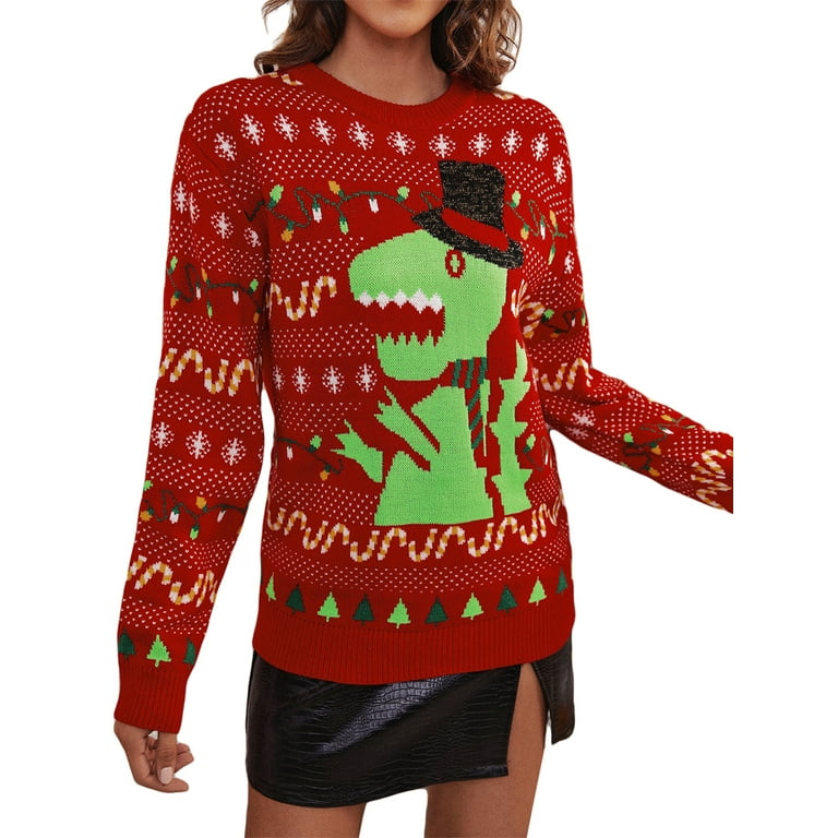 Dinosaur Womens Inappropriate Christmas Sweater Dinosaur Christmas