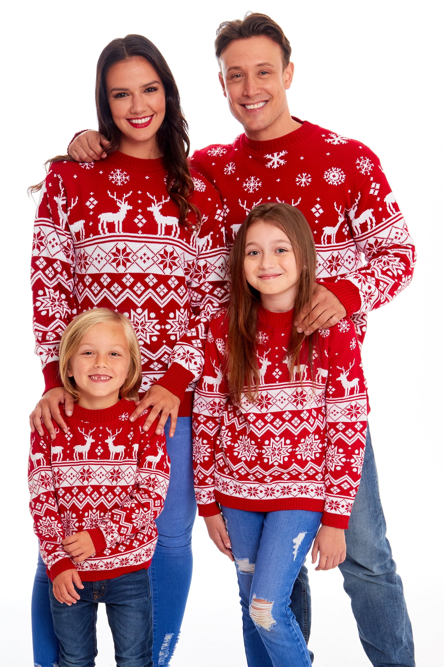 Ugly Christmas Sweater with Reindeer Snowflakes Print, Family Matching Ugly Christmas Sweater Family