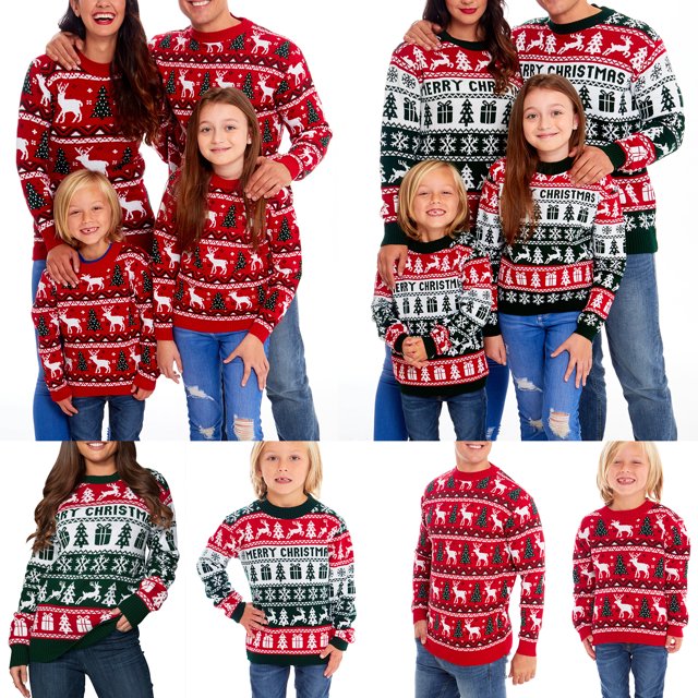 Ugly Christmas Sweaters Family Matching Knit Pullover Crew Neck