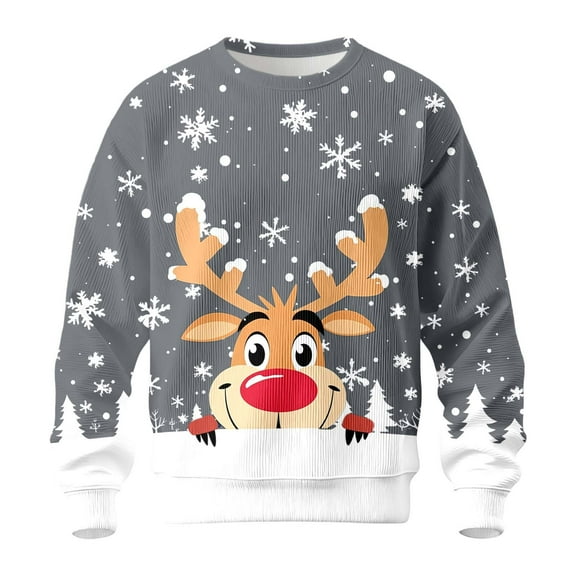 Ugly Christmas Sweaters For Men Reindeer Snowflake Print Knitted Sweater Long Sleeve Crewneck Pullover Casual Warm Winter Holiday Festive Apparel Top