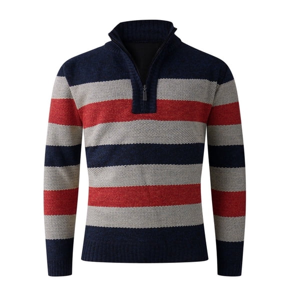 Ugly Christmas Sweaters For Men Striped Stand Up Neck Sweater Half Zipper And Casual Knitted Sweater For Autumn Winter