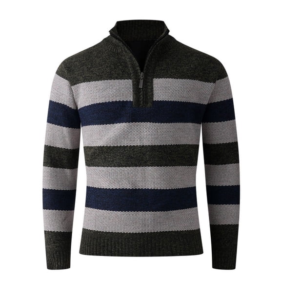 Ugly Christmas Sweaters For Men Striped Stand Up Neck Sweater Half Zipper And Casual Knitted Sweater For Autumn Winter