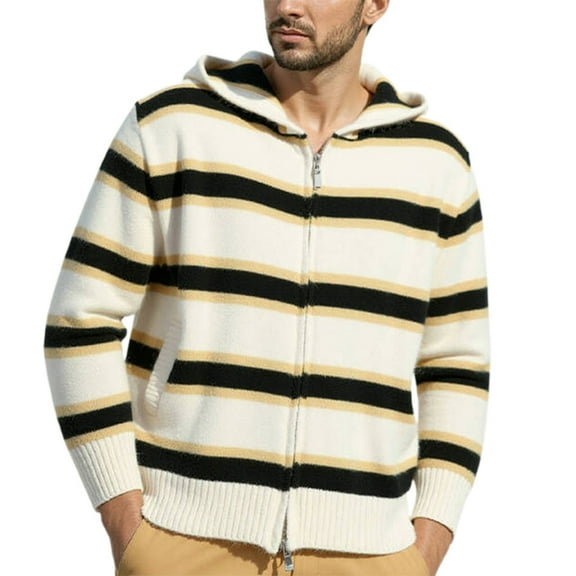 Ugly Christmas Sweaters For Men Sweater Coat Winter Warm Zip Up Hooded Knit Jacket Casual Striped Pullover Outwear For Fall And Spring